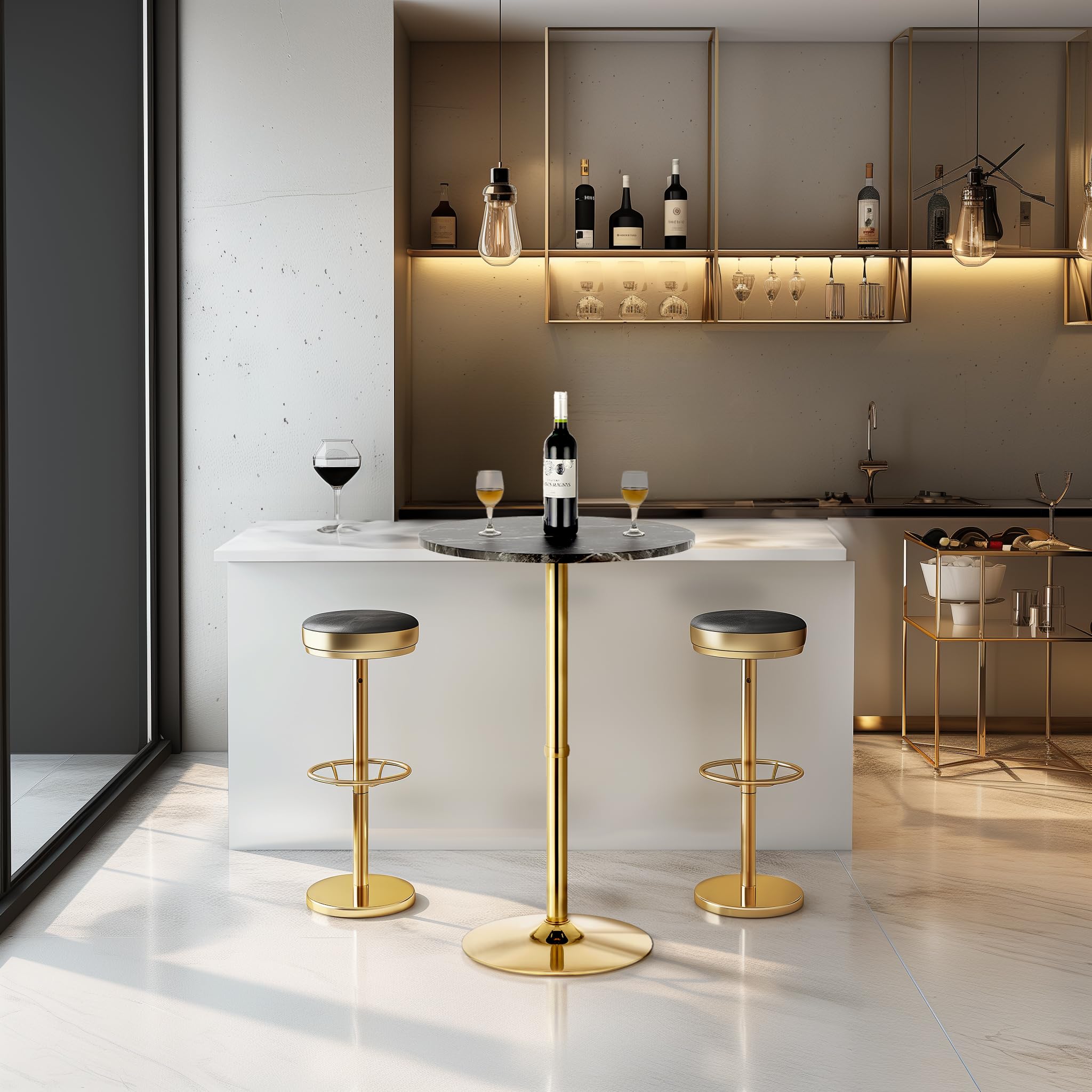 24" Round Cocktail Bar Table with Metal Base, Tall Bistro Pub Table, Counter Bar Height Table for Kitchen, Dining Room, Living Room, Easy Assembly, Black&Gold