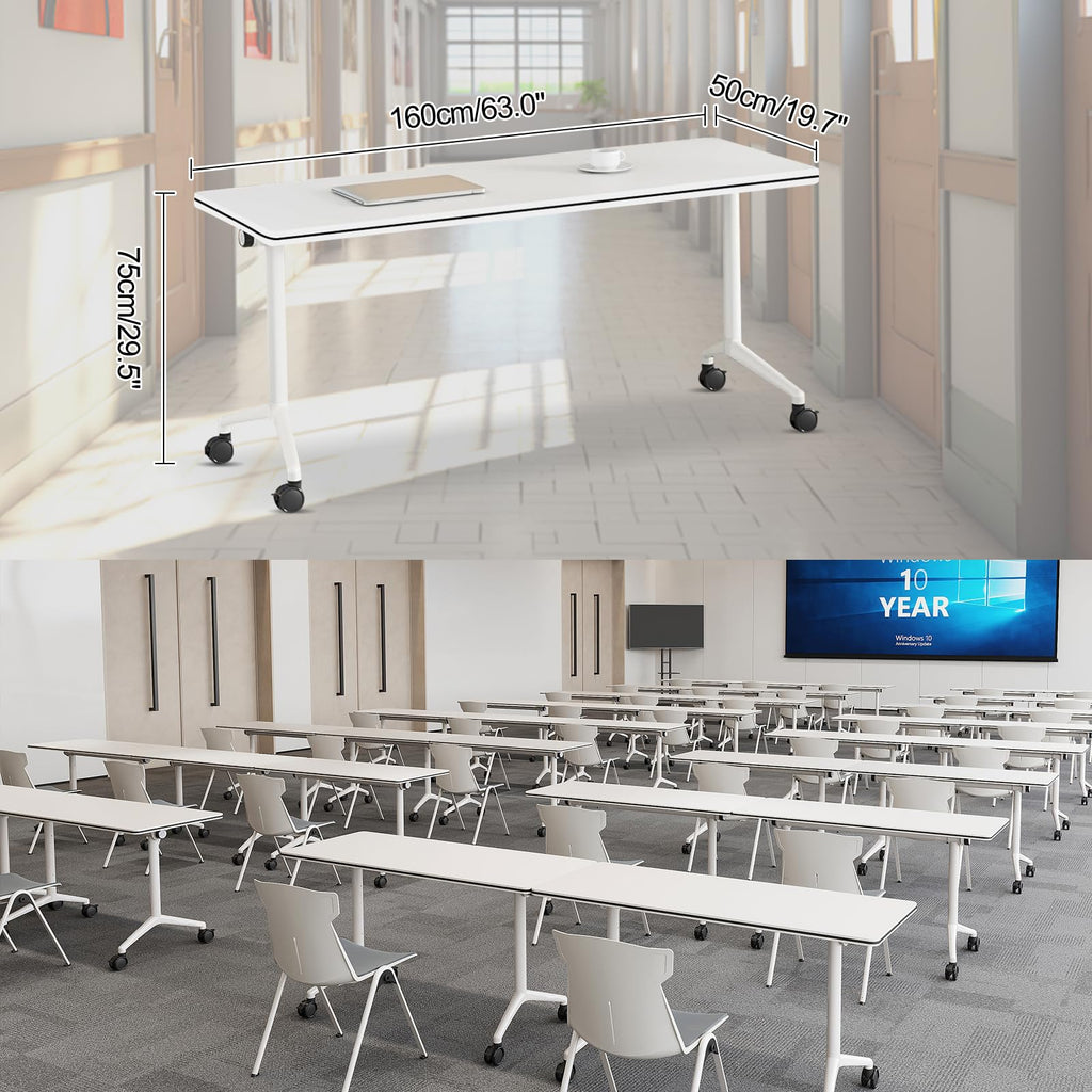 Folding Conference Room Tables 4 Pack, Foldable Modern Mobile Meeting Table Desk Training Table 6FT Large Rolling OfficeTable for Conference Training Classroom (4, 63" * 19.7" * 29.5")