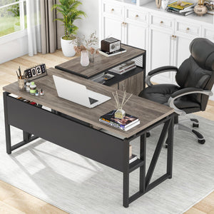 L Shaped Desk with Drawer Cabinet, 55