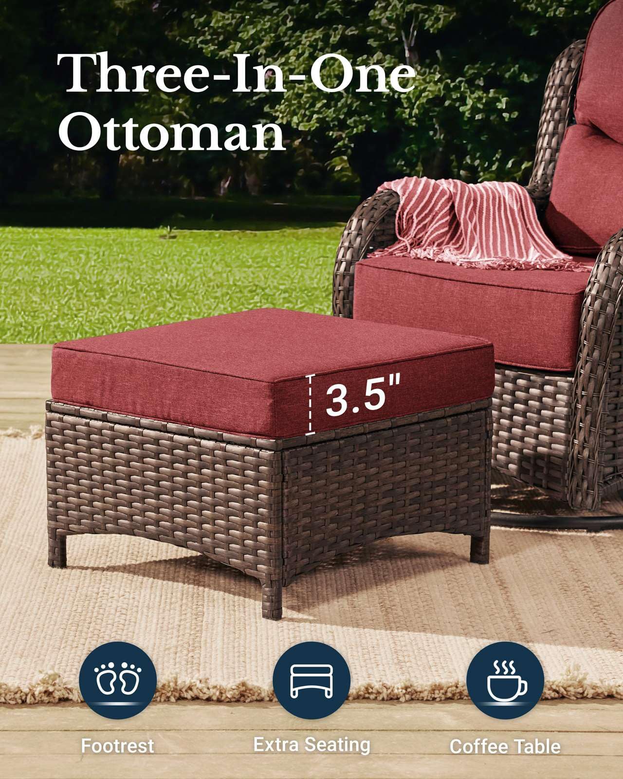 Luxury Patio Furniture Set with 6-inch Thick Cushion, Outdoor Loveseat and High Back Swivel Rocker Patio Chairs, 6PCS Wicker Conversation Set for Deck Yard and Poolside, Burgundy (V2)