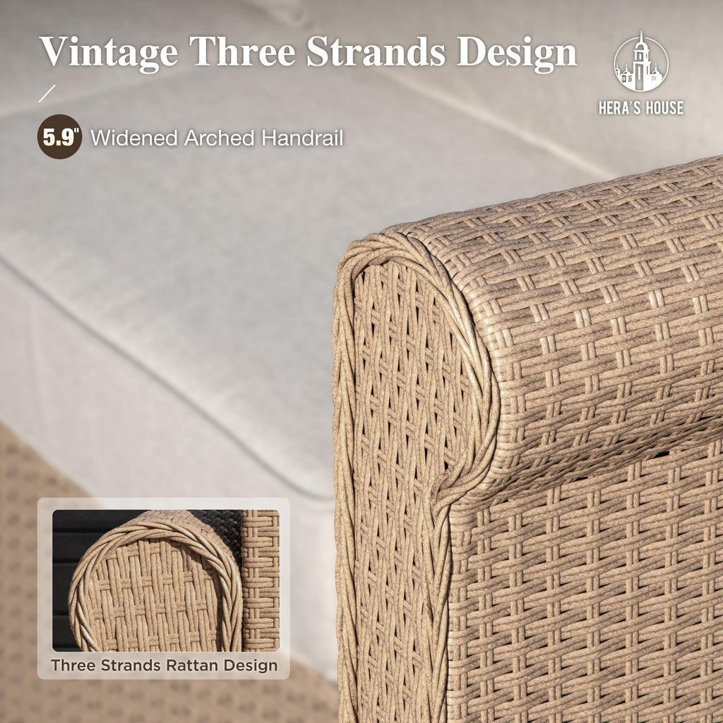 8 Pieces Patio Furniture Set, All Weather 9 Seats Outdoor Wicker Sofa with Ottomans, Rattan Patio Conversation Set with 5.5" Cushions and 57" Fire Pit Table, Beige