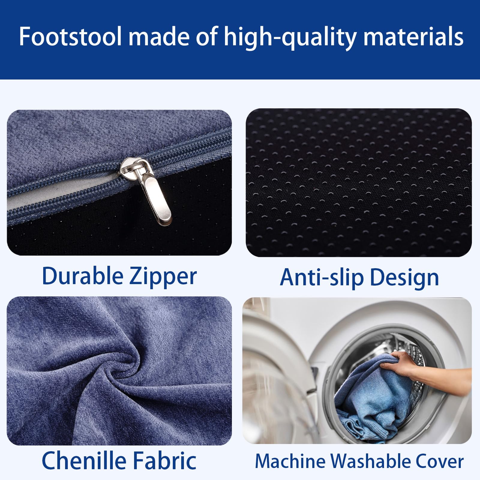 Foot Rest for Under Desk at Work, Ergonomic Under Desk Footrest with Washable Cover for Office, Home & Gaming Leg Elevation Pillow Blue