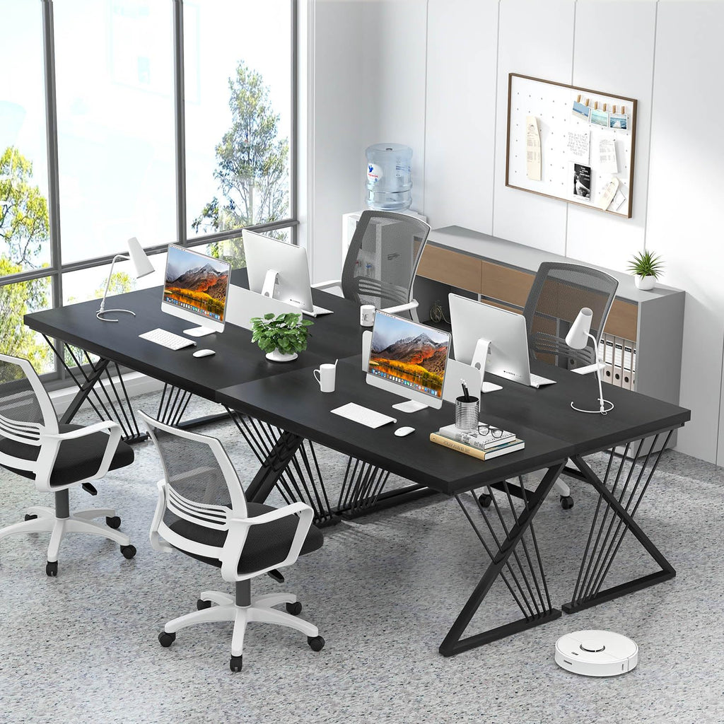 Black Desk, Modern Wood and Metal Computer Desk for Home Office, Simple Writing Work PC Desks for Bedroom, Industrial Study Gaming Table for Living Room, Black, 53 Inch