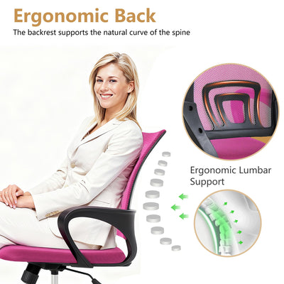 Ergonomic Office Chair | Mid-Back Swivel Desk Chair | Breathable Backrest & Lumbar Support | Adjustable Height | Sponge Seat | Rolling Wheels | Peach Pink | for Adults & Women