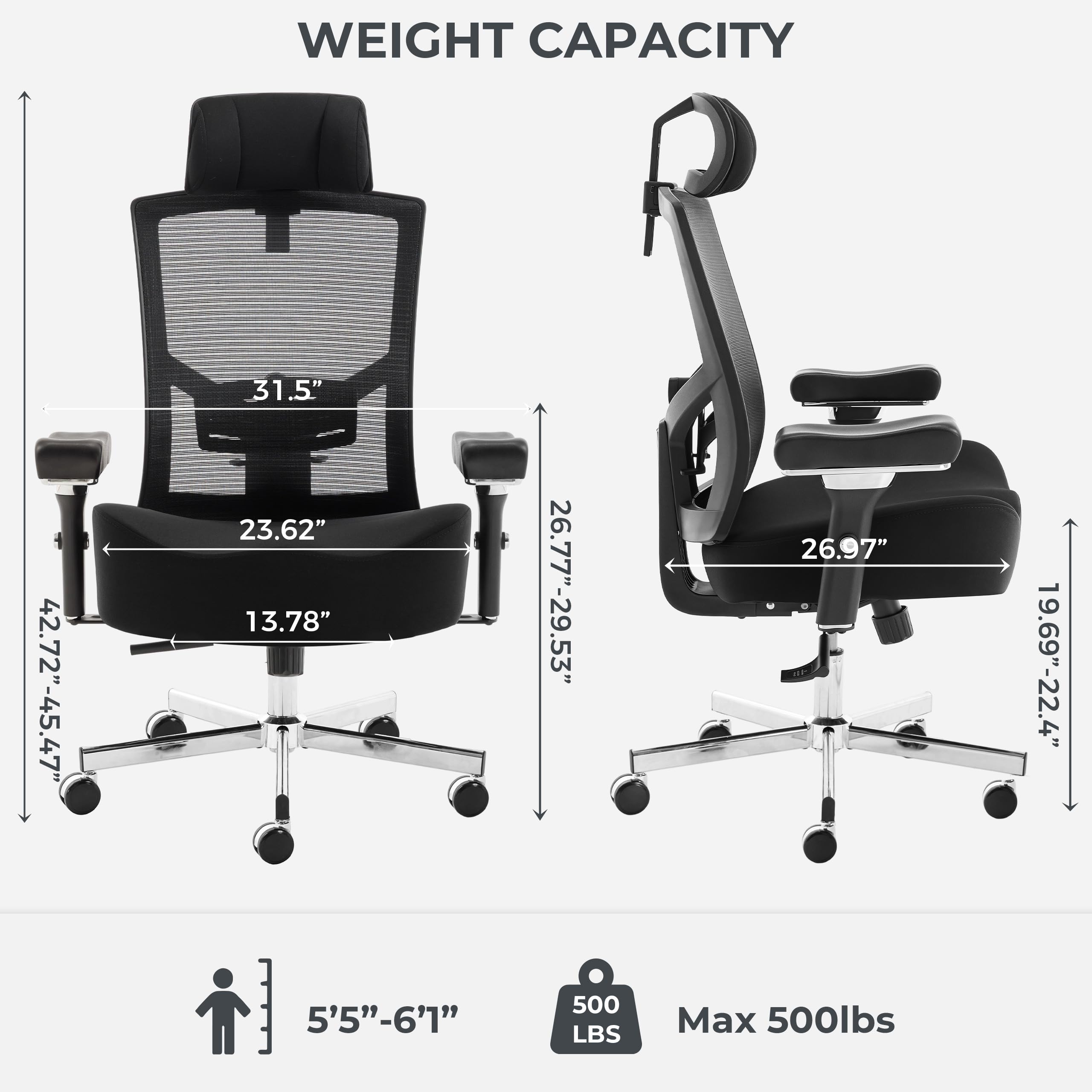 Big and Tall Office Chair 700lbs with Ergonomic W Wide Thick Seat Cushion, Oversized Mesh Desk Chair with Adjustable Lumbar for Heavy People, Computer Chair with 4D Armrest Headrest