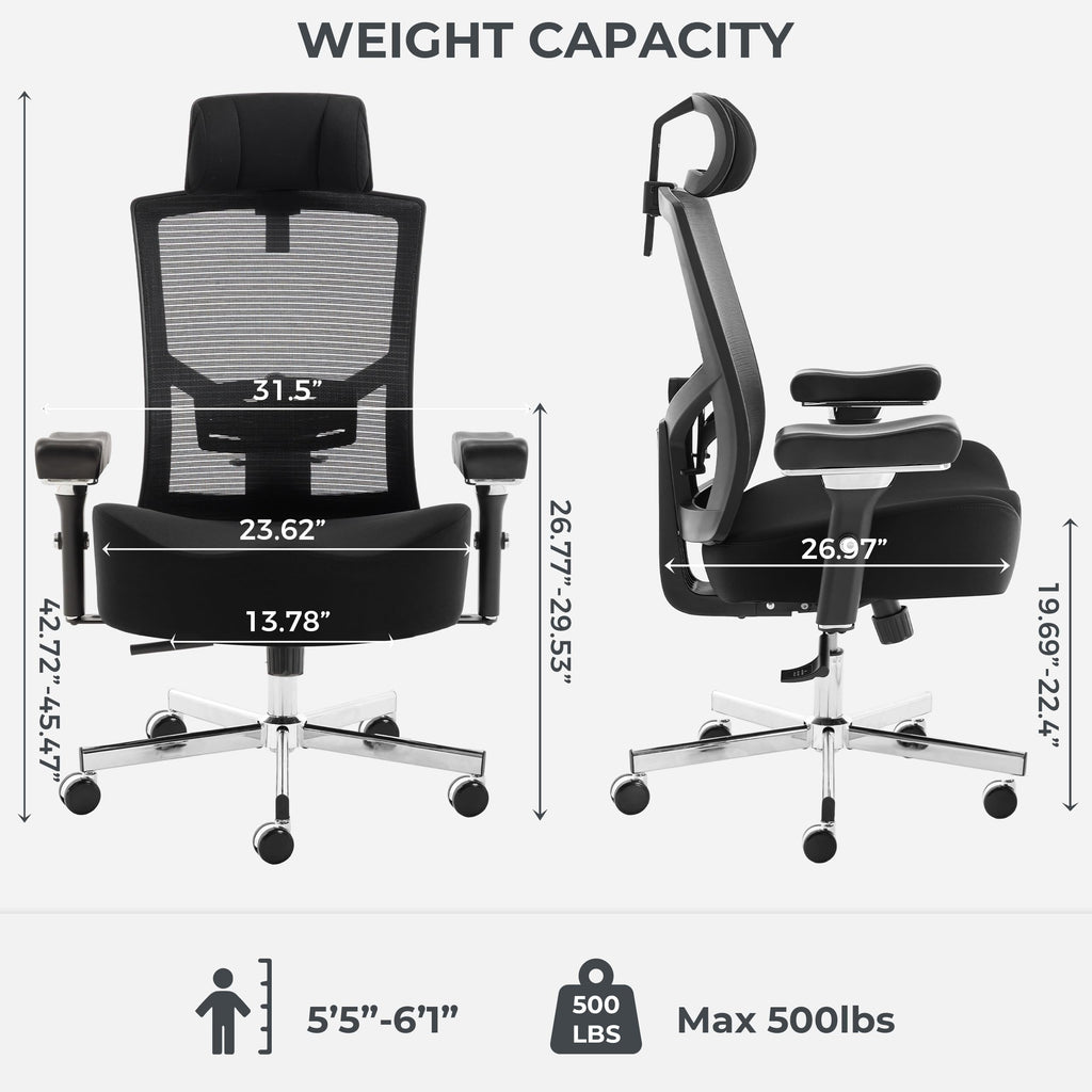 Big and Tall Office Chair 700lbs with Ergonomic W Wide Thick Seat Cushion, Oversized Mesh Desk Chair with Adjustable Lumbar for Heavy People, Computer Chair with 4D Armrest Headrest