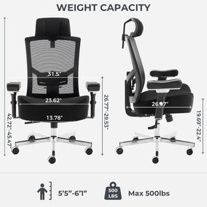 Big and Tall Office Chair 700lbs with Ergonomic W Wide Thick Seat Cushion, Oversized Mesh Desk Chair with Adjustable Lumbar for Heavy People, Computer Chair with 4D Armrest Headrest