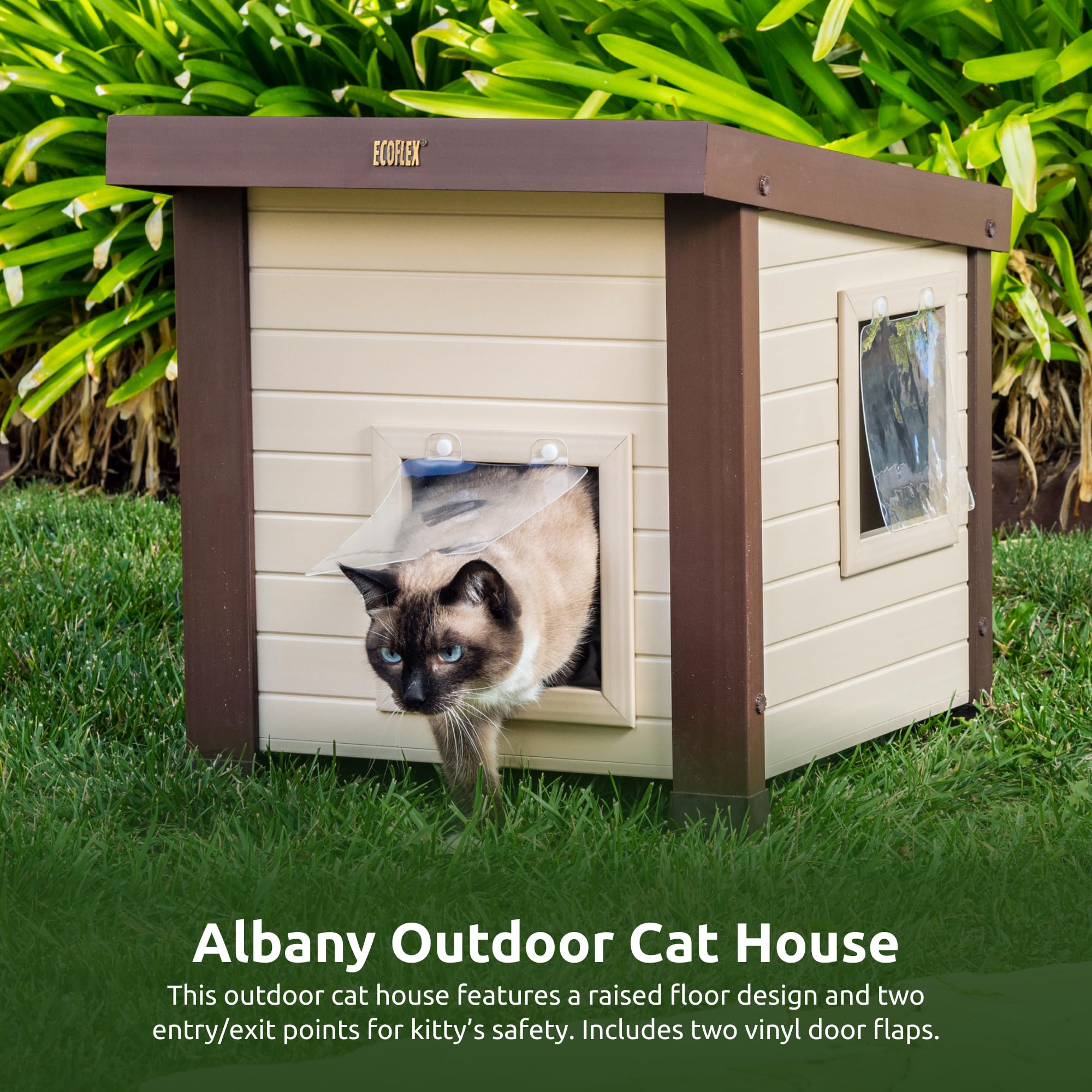 Outdoor Cat House, Weather‑Resistant, Dual Door Flaps, 21" W x 20" H