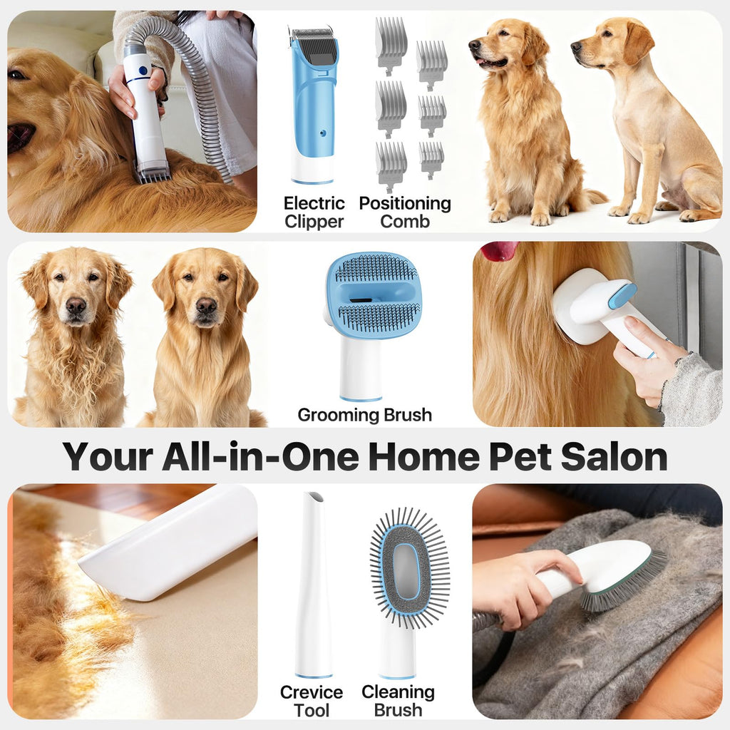 Dog Grooming Kit with Vacuum, 15000Pa Pet Hair Clipper and Shedding Brush, 50dB Low Noise, 2L Capacity, White