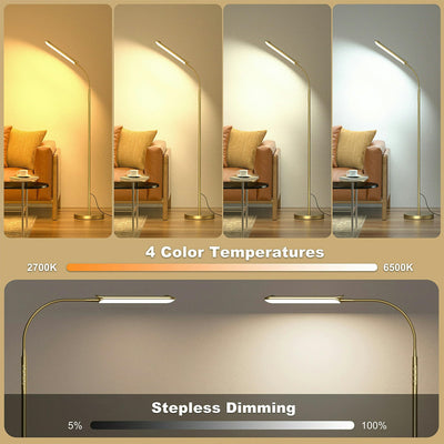 Dimmable LED Floor Lamp, Super Bright Reading Lamps Floor Standing lamp with Remote & Touch Control, Stepless Dimming & 2700K-6500K Color Temperature, for Living Room Bedroom Office, Gold