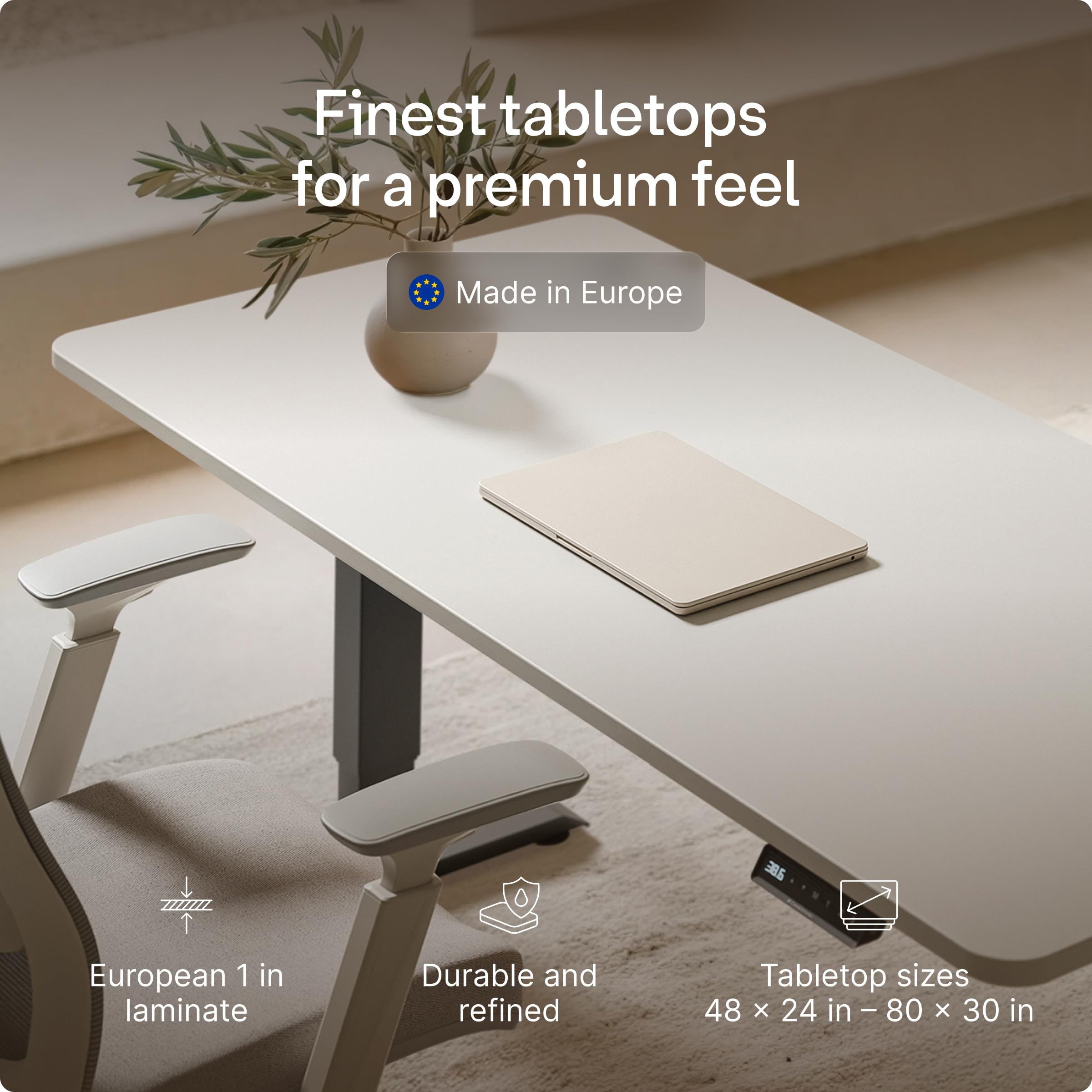 HomePro Standing Desk 70x30 — Made in Europe, Ergonomic Sit Stand Home Office Desk, Electric Height Adjustable, Dual Motor, USB & USB-C Charging, Wobble-Free, Touchscreen, 3 Memory Presets