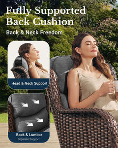 Luxury Patio Furniture Set with 6-inch Thick Cushion, Outdoor High Back Swivel Rocker Patio Chairs, 2PCS Wicker Conversation Set for Deck Yard and Poolside, Dark Grey (V2)