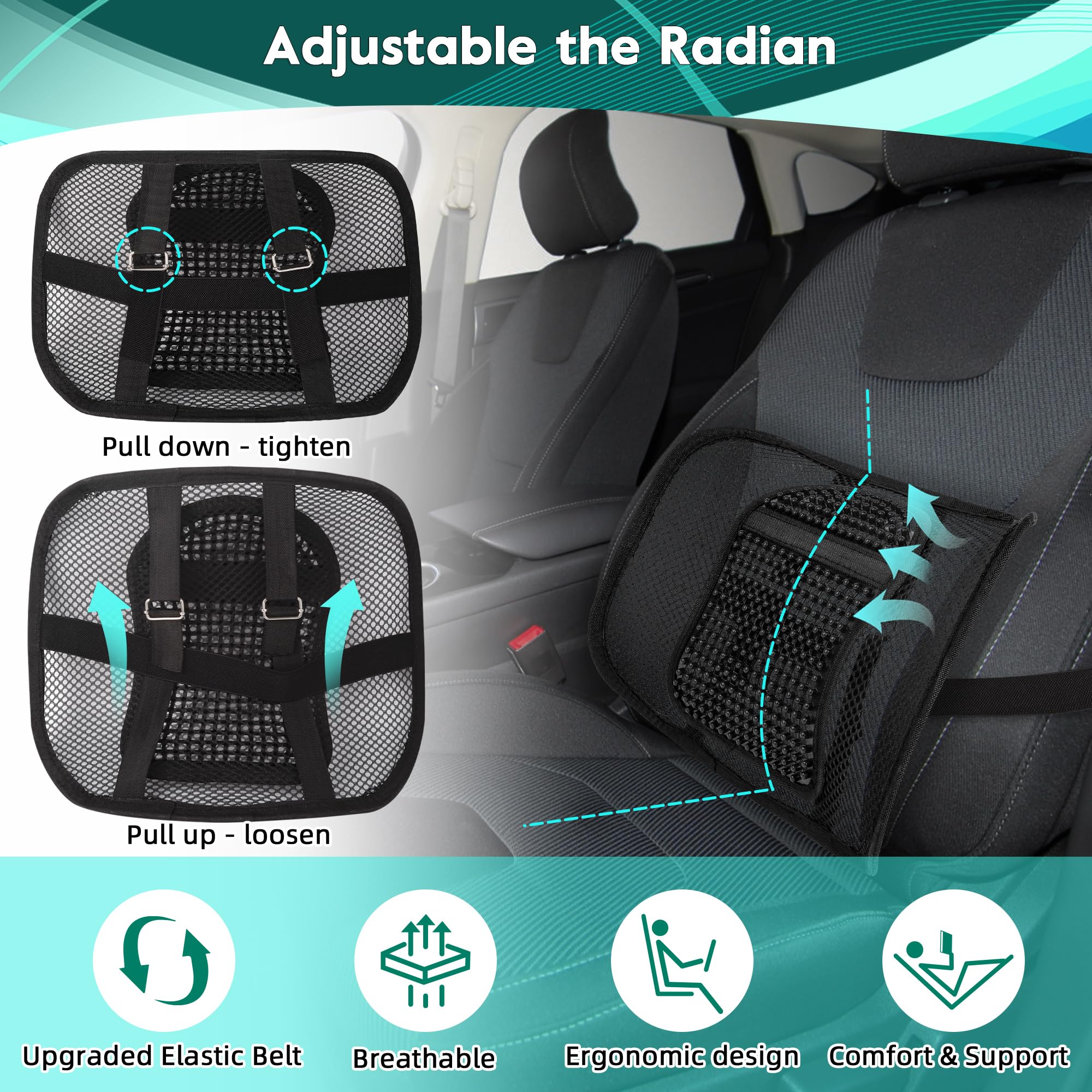 Mesh Back Lumbar Support, Back Support Seat Cushion with Breathable Mesh for Office Chairs Car 12” x 16”