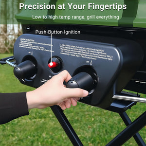 Propane Gas Grill, Portable Standup Grill with Folding Cart & Push-Button Ignition, Ideal for Camping, Tailgating, BBQ, Backyard, Patio & More