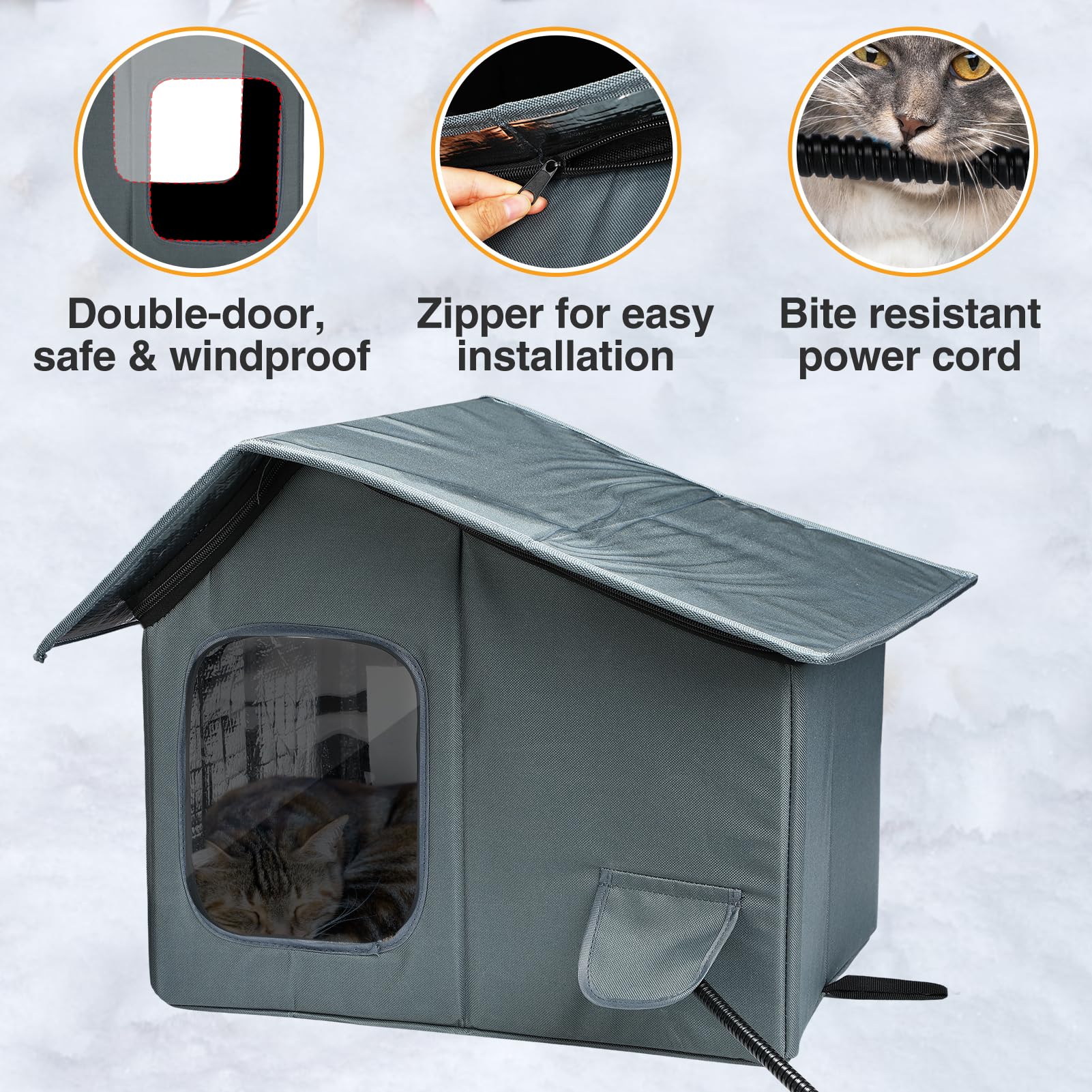 Weatherproof Heated Cat Houses for Outdoor Cats - Insulated Cat Shelter for Winter with Thermostatic Heating Pad and Escape Door, Warm Outside Pet House Gift for 1 Feral Cats (Small)