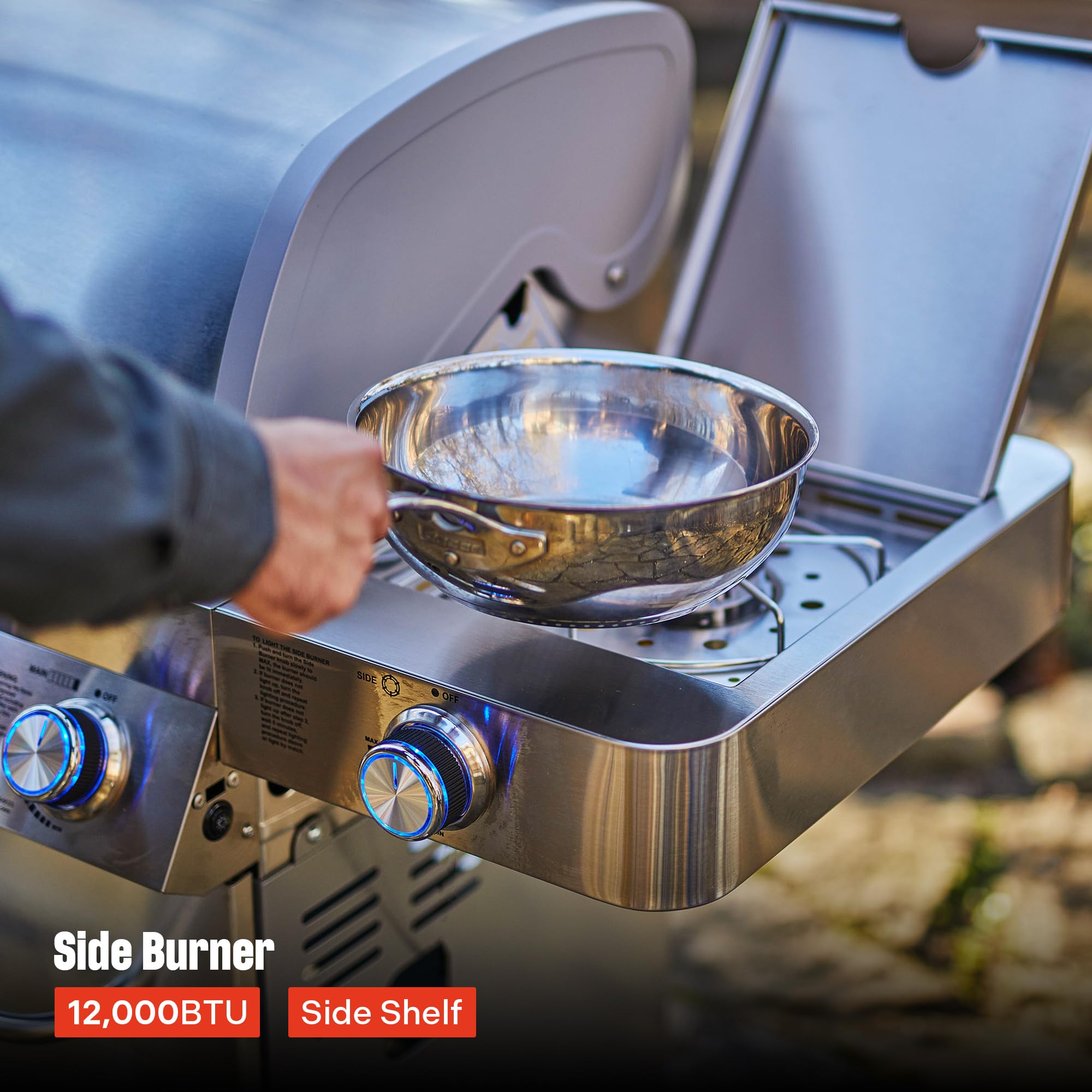 6+1 Burner Stainless Steel Cabinet Style Propane Gas Grill with Knob Controls, Side Burner, Built-In Thermometer, and Rotisserie Kit