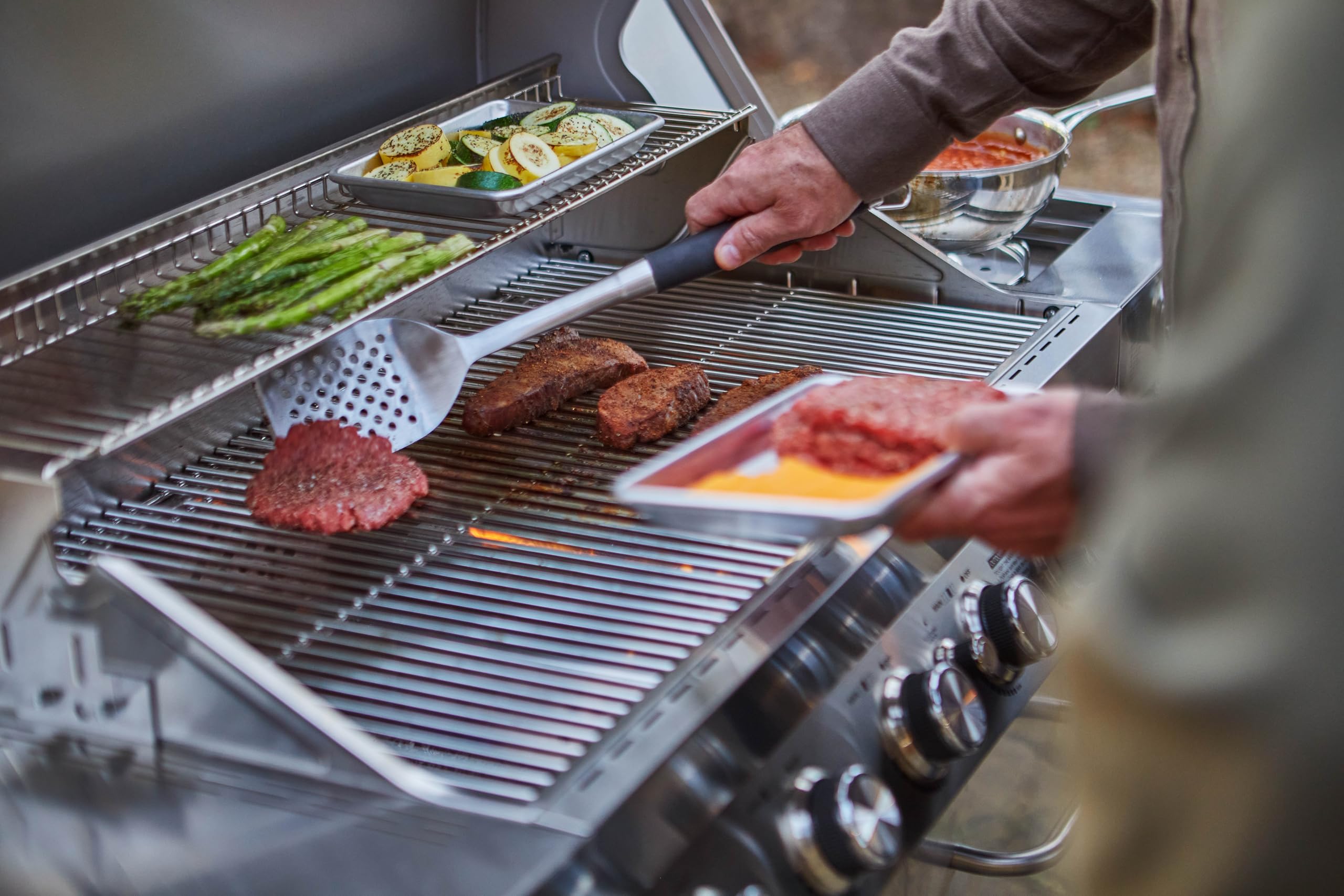 6+1 Burner Stainless Steel Cabinet Style Propane Gas Grill with Knob Controls, Side Burner, Built-In Thermometer, and Rotisserie Kit