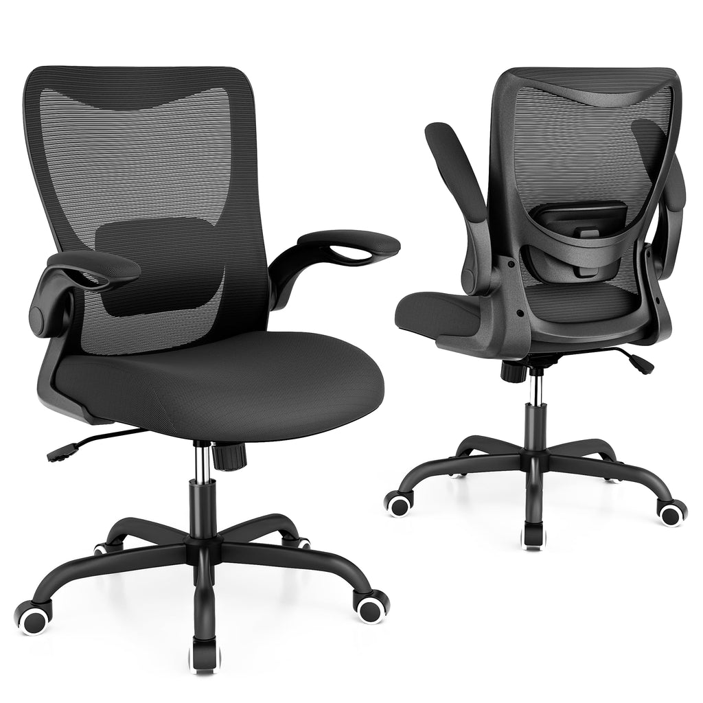 Office Chair, Ergonomic Desk Chair with Adjustable Lumbar Support and Flip up Armrest, Breathable Mesh Computer Chair for Home Office, Black