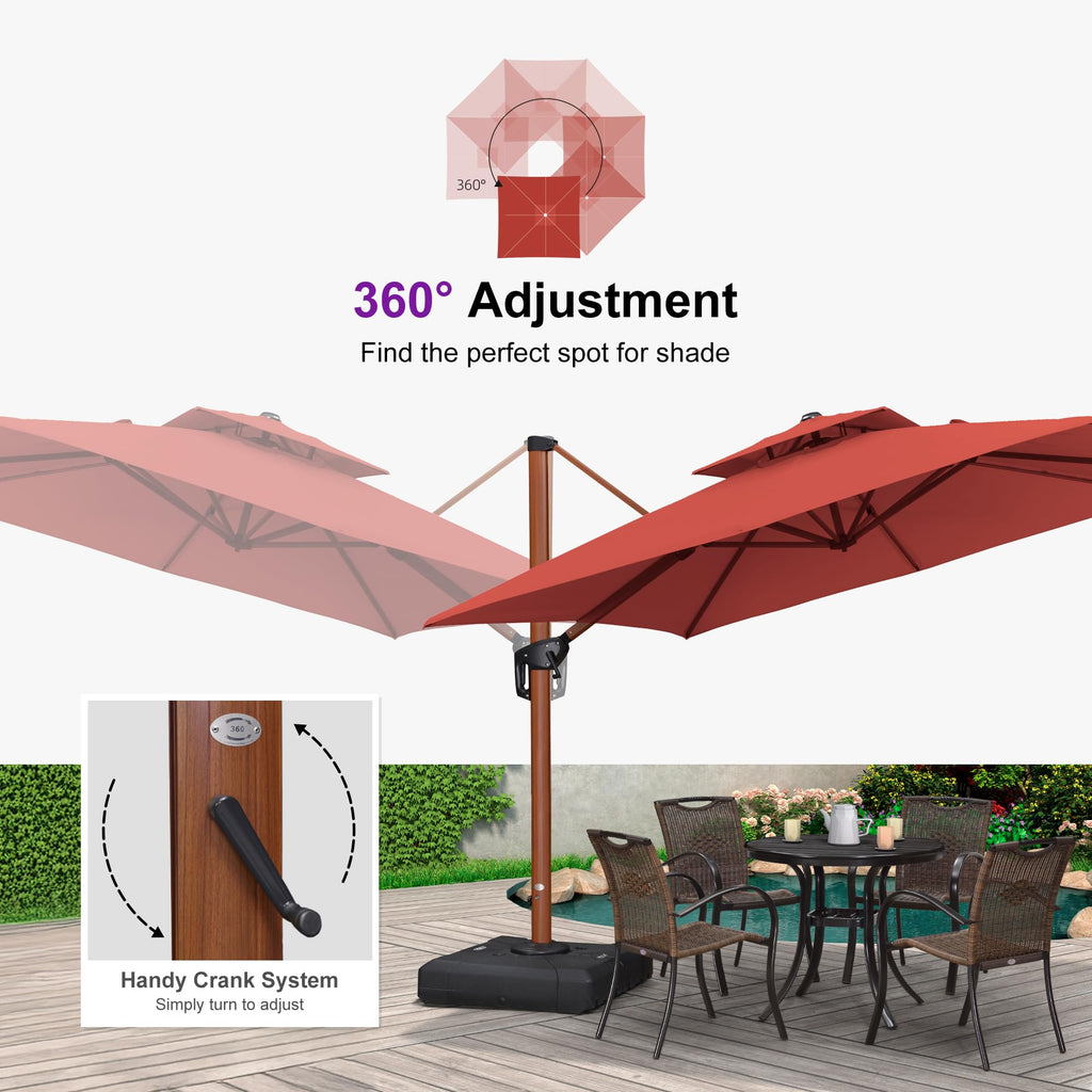 11ft Patio Umbrella Outdoor Square Umbrella Large Cantilever Umbrellas Windproof Offset Umbrellas Heavy Duty Sun Umbrella for Garden Deck Pool Patio, Brick Red