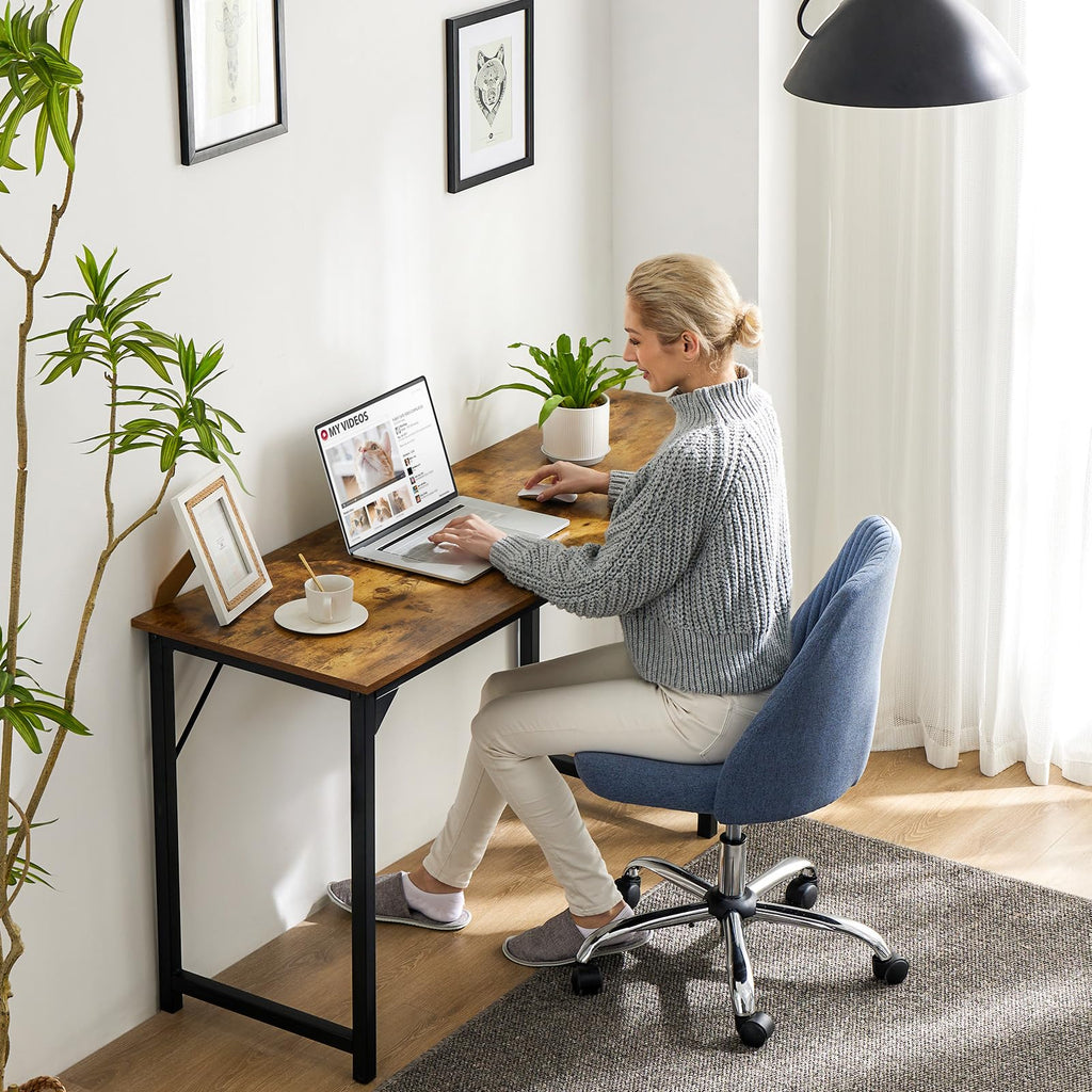 Small Computer Office Desk 63 Inch Student Study Writing Work with Metal Frame Wood Tabletop Modern Simple Home Bedroom PC Table Perfect for Small Spaces - Brown