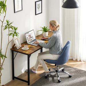 Small Computer Office Desk 63 Inch Student Study Writing Work with Metal Frame Wood Tabletop Modern Simple Home Bedroom PC Table Perfect for Small Spaces - Brown