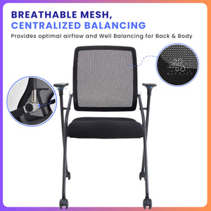 4 Pack Stackable & Foldable Conference Room Chairs with Lumbar Support, Armrest - Ergonomic Mesh Bouncing Back for Office Meeting, Conference, Reception and Training Room Chair