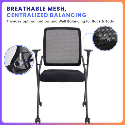 4 Pack Stackable & Foldable Conference Room Chairs with Lumbar Support, Armrest - Ergonomic Mesh Bouncing Back for Office Meeting, Conference, Reception and Training Room Chair