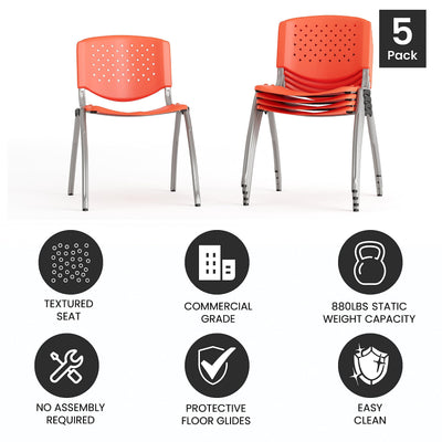 HERCULES -5 Pack 880 lb. Capacity Orange Plastic Stack Chair | Comfortable Seating with Durable Design