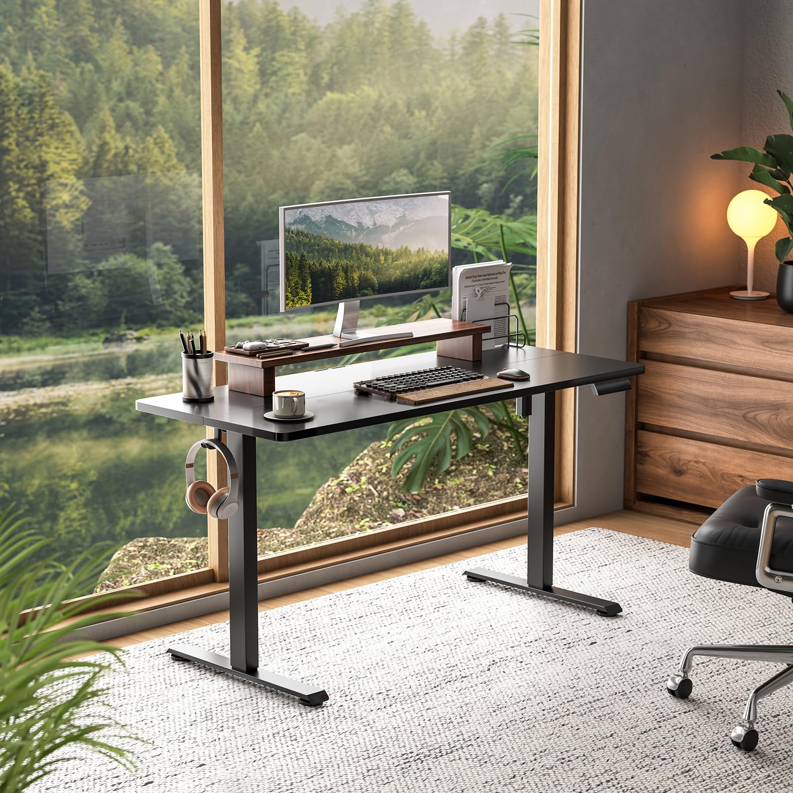 63x23.6 Inch Large Electric Standing Desk, Heights Adjustable,Sit to Stand Up, Work Home Office Computer Table for Walking Pad, Wooden Desktop Desks, Black