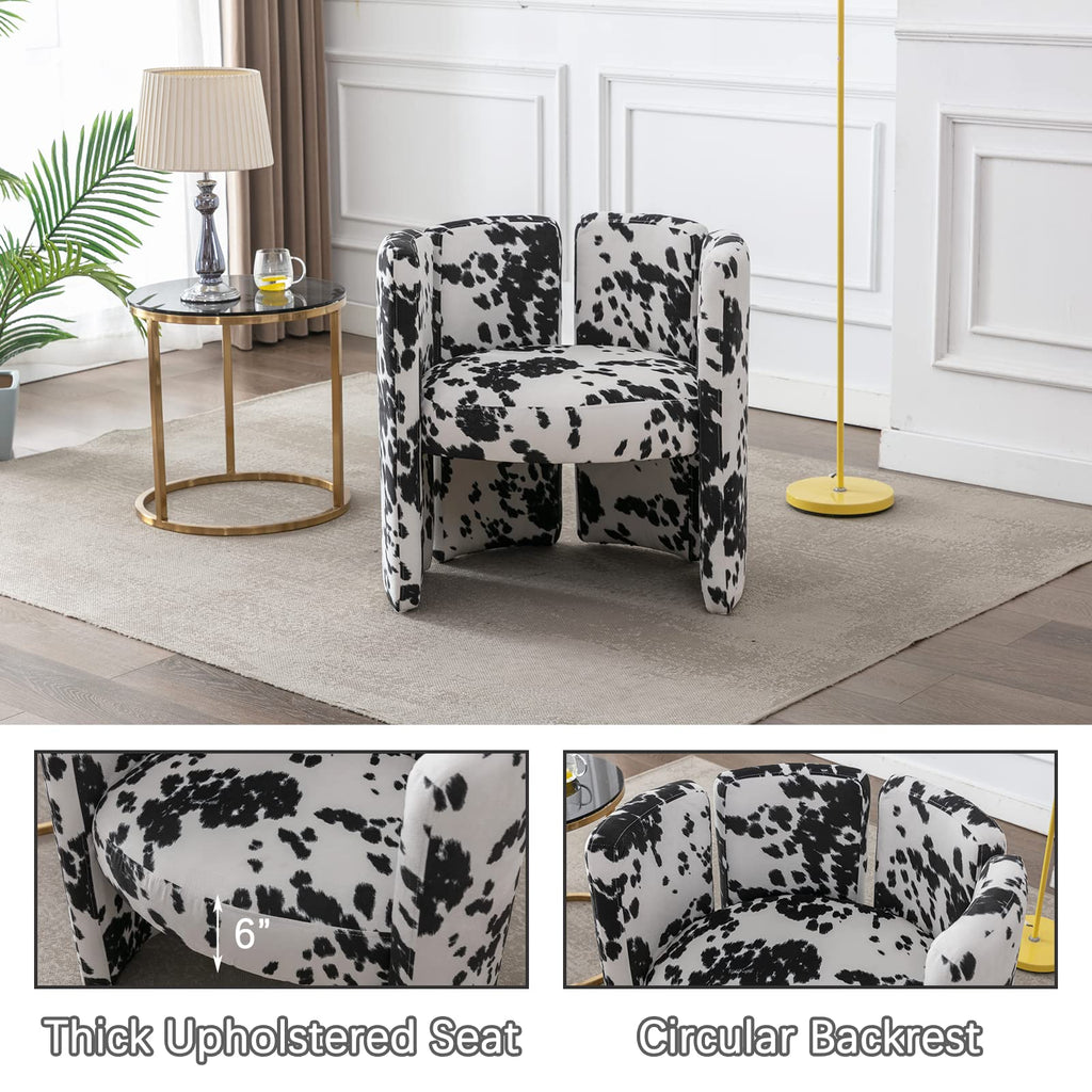 Velvet Accent Chair,Unique Barrel Upholstered Chair with Circular Backrest Modern Design Cute Side Decorative Chairs for Living Room/Lounge/Bedroom/Reading Room,Cow
