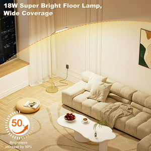 Dimmable LED Floor Lamp, Super Bright Reading Lamps Floor Standing lamp with Remote & Touch Control, Stepless Dimming & 2700K-6500K Color Temperature, for Living Room Bedroom Office, Gold
