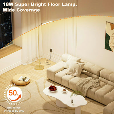 Dimmable LED Floor Lamp, Super Bright Reading Lamps Floor Standing lamp with Remote & Touch Control, Stepless Dimming & 2700K-6500K Color Temperature, for Living Room Bedroom Office, Gold