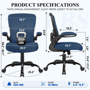 Office Chair, Ergonomic Desk Chair Breathable Mesh Chairs Adjustable High Back Lumbar Support Flip-up Armrests, Executive Rolling Swivel Comfy Computer Chairs Home Office Navy