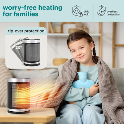 Smart Space Heater – 1500W Indoor Electric Heater with Thermostat, Remote Control, 12-Hour Timer, Wi-Fi Enabled PTC Ceramic Heating for Home and Office, Black (5.9