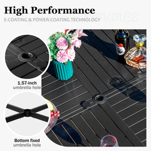 7 Pieces Patio Table and Chairs Set, Outdoor Dining Set for 7, 6 x Cushioned Woven Rattan Chairs and 54” Round Metal Table with Umbrella Hole for Lawn Deck Yard