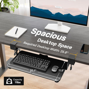 KMT01-PJ Under Desk Keyboard Tray, Pull-Out Keyboard & Mouse Platform with C-Clamp, 20 x 11.8 in Space-Saving Ergonomic Slide-Out Drawer, Black Carbon Fiber