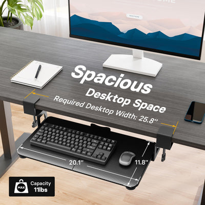 KMT01-PJ Under Desk Keyboard Tray, Pull-Out Keyboard & Mouse Platform with C-Clamp, 20 x 11.8 in Space-Saving Ergonomic Slide-Out Drawer, Black Carbon Fiber