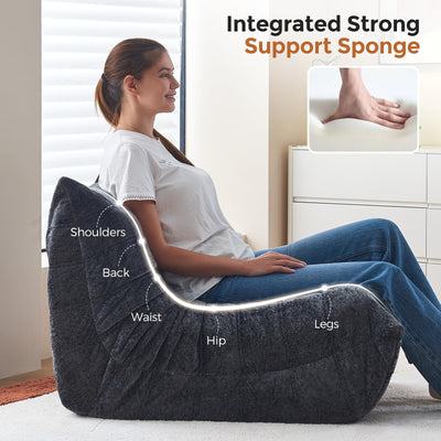 Bean Bag Chairs for Adults, Giant Bean Bag Chair, Memory Foam Beanbag Chair, Bean Bag Sofa for Living Room, Dorms, Apartments, Reading Corner (Black Plush)