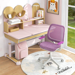 Kids Desk Chair, Height Adjustable Children Study Computer Chair with Armrests, Sit-Brake Casters, Swivel Mesh Task Chair for Boys Girls Teens Students, Kids Chair for Home, Office (Purple)
