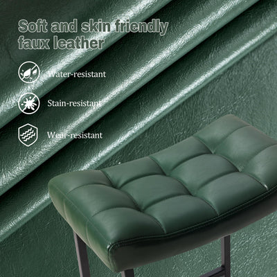 Counter Height Bar Stool for Kitchen Counter Modern Backless Barstool with Upholstered Faux Leather Seat and Metal Frame Industrial 24 inch Bar Chair, Dark Green