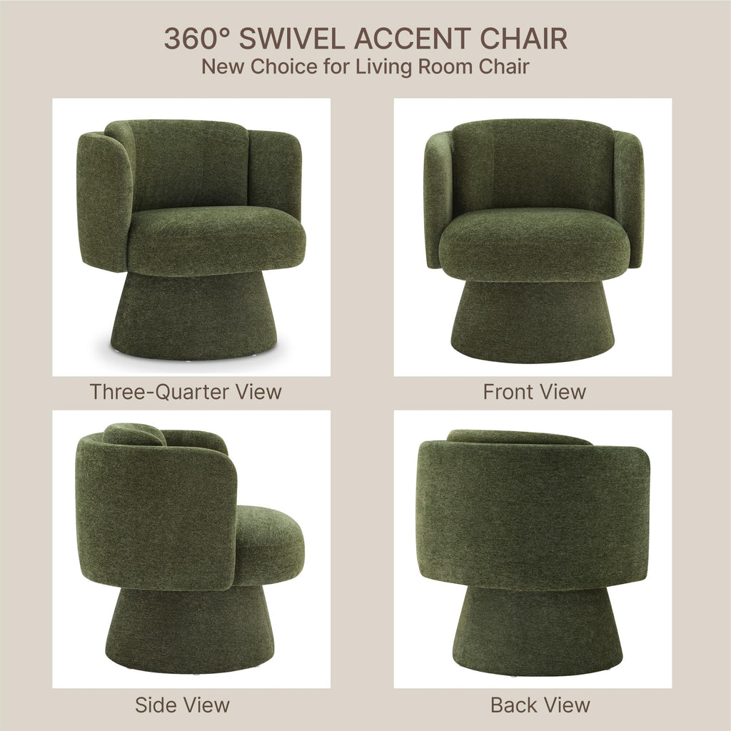 Swivel Barrel Chair,360° Accent Chairs with Round Backrest,Upholstered Lounge Chair for Vanity,Living Room,Bedroom,Reading Nook,Green