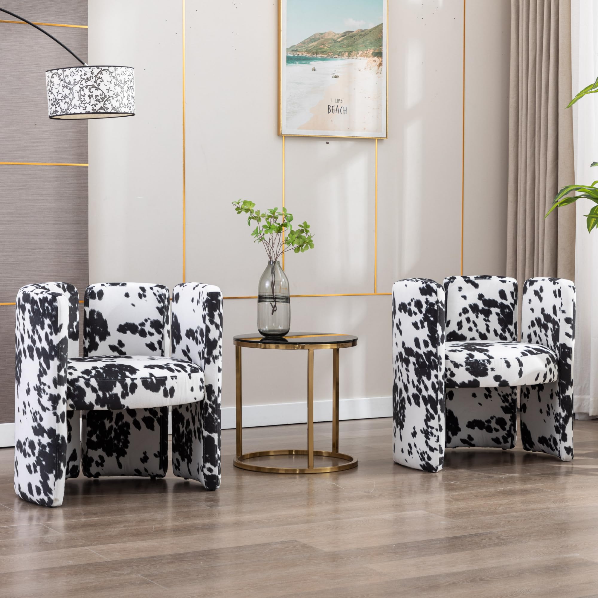 Velvet Accent Chairs Set of 2 Unique Barrel Upholstered Chair with Circular Backrest Modern Design Cute Side Decorative Chairs for Living Room/Lounge/Bedroom/Reading Room,Cow