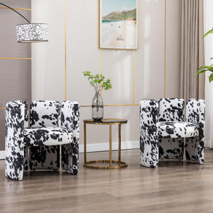 Velvet Accent Chairs Set of 2 Unique Barrel Upholstered Chair with Circular Backrest Modern Design Cute Side Decorative Chairs for Living Room/Lounge/Bedroom/Reading Room,Cow