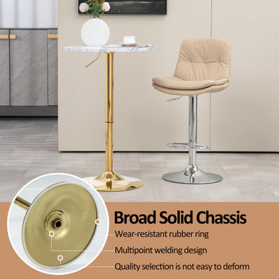 24'' Round Cocktail Bar Table with Metal Base, Tall Bistro Pub Table, Adjustable 27.9''-35.4'' Counter Bar Height for Kitchen, Dining Room, Living Room, Easy Assembly, Gold