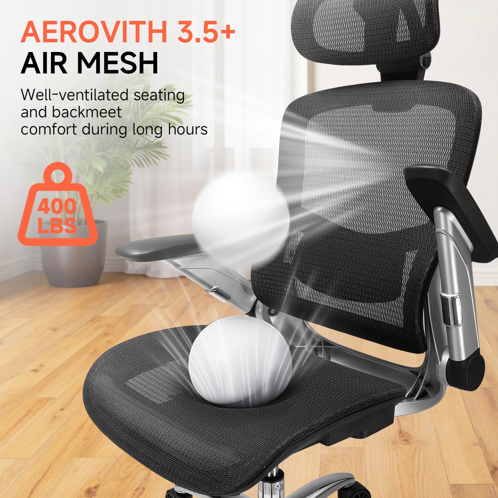 Big and Tall Ergonomic Mesh Office Chair, High Back Home Desk Chair Computer Gaming Chair with Headrest, Flip-Up Arms, 90-125° Tilt Lock and Wide Cushion, Task Chair for Man Woman-Deep Black