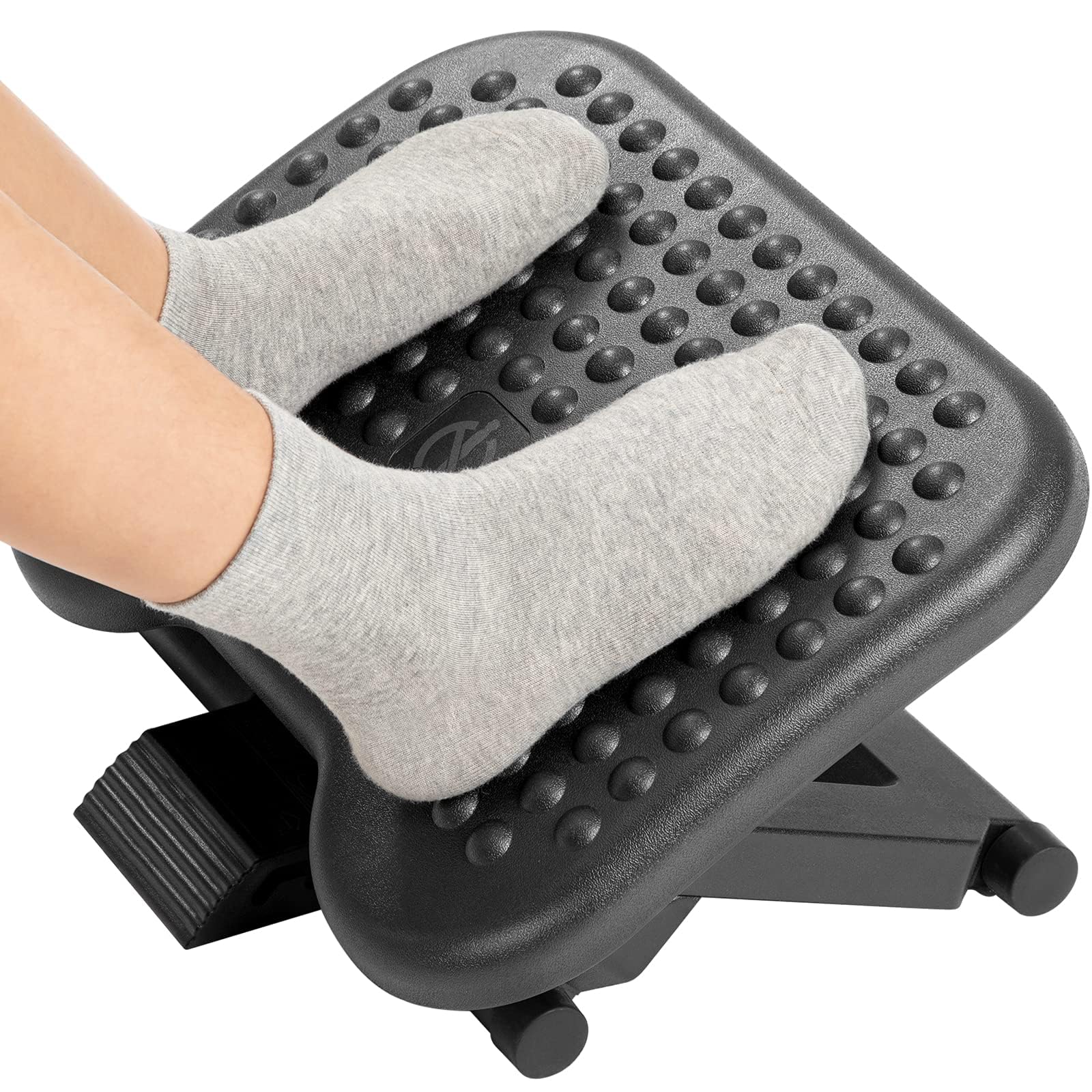 Adjustable Desk Footrest, Foot Rest for Under Desk at Work with Massage, Adjustable Foot Stool with 3 Height Position & 30 Degree Tilt Angle Adjustment for Home, Office