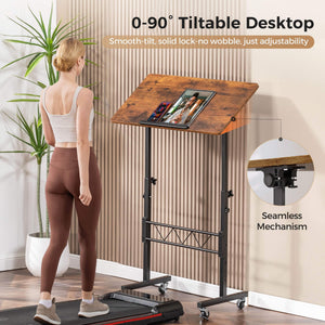 Standing Desk Adjustable Height & Tiltable Tabletop, Portable Stand Up Desk for Laptop, Mobile Folding Desk for Home Office Work and Walking Pad Treadmill, Height 30.7