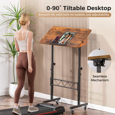 Standing Desk Adjustable Height & Tiltable Tabletop, Portable Stand Up Desk for Laptop, Mobile Folding Desk for Home Office Work and Walking Pad Treadmill, Height 30.7