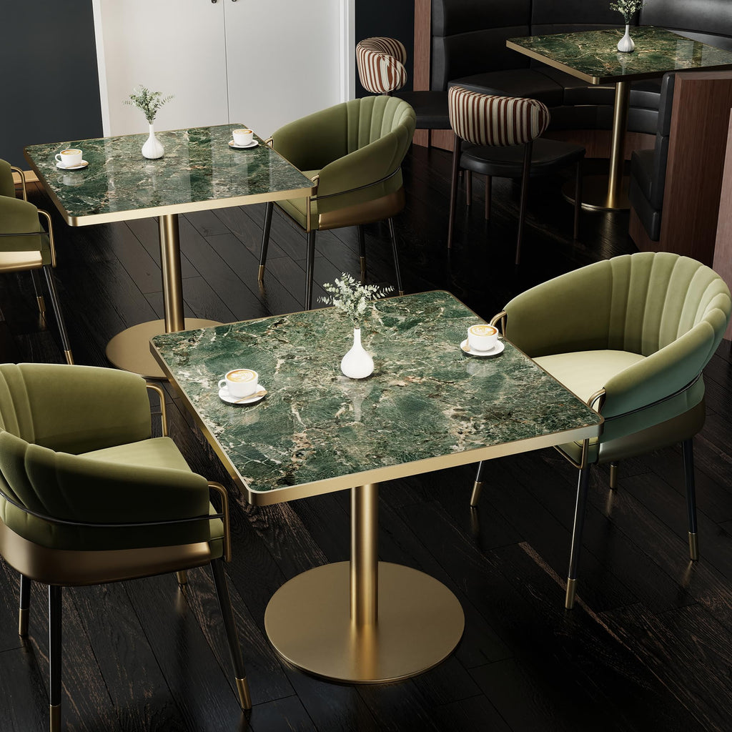 31.5" Tulip Table,Square Kitchen Dining Table for 2-4 with Thick Sintered Stone Top,Titanium Golden Pedestal Base,Heat-Resistant,Bistro Table for Dining Room,Café,Small Space（Emerald Essence）