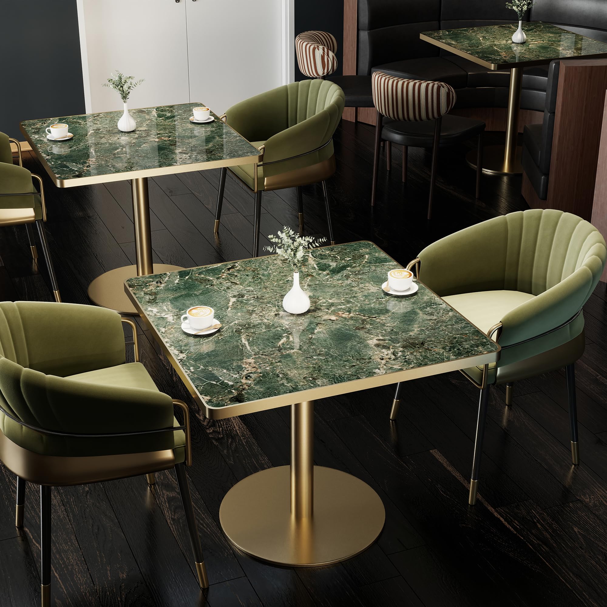 31.5" Tulip Table,Square Kitchen Dining Table for 2-4 with Thick Sintered Stone Top,Titanium Golden Pedestal Base,Heat-Resistant,Bistro Table for Dining Room,Café,Small Space（Emerald Essence）